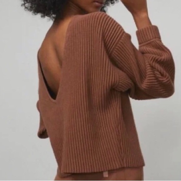 New Lunya Prima Cozy Pullover Reversible Cotton Silk Sweater Walnut Brown - Picture 1 of 12